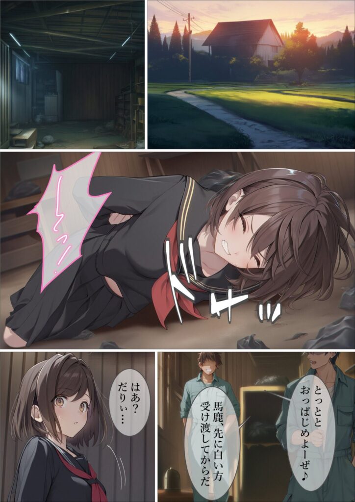 JKが攫われてしまった末路…乱暴に処女を奪われる美少女さん【エロ漫画】
