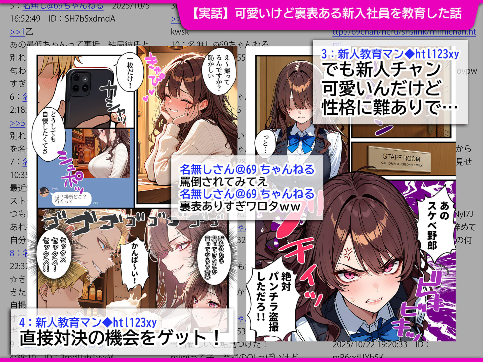 【エロ漫画】地味でブスだと思ってた新人清掃員の裏垢特定 粘着SEXで彼氏と別れさせた物語 裏ルート（69ちゃんねる）【d_707615】 | 抜ける無料エロ漫画